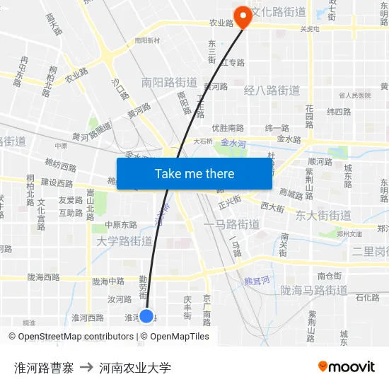 淮河路曹寨 to 河南农业大学 map