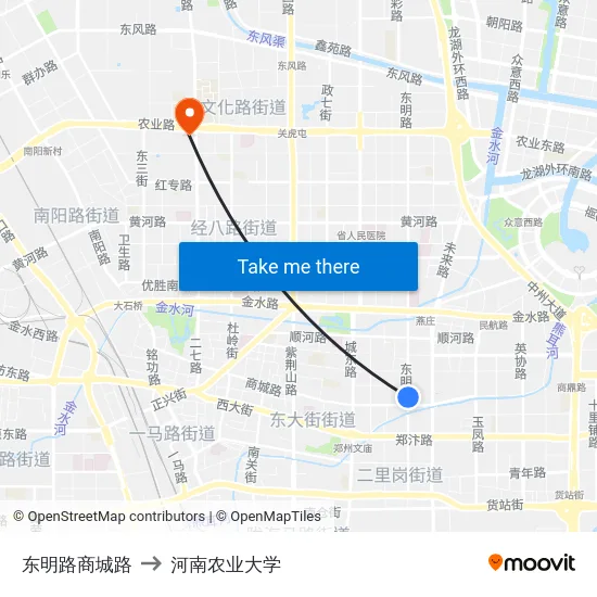 东明路商城路 to 河南农业大学 map