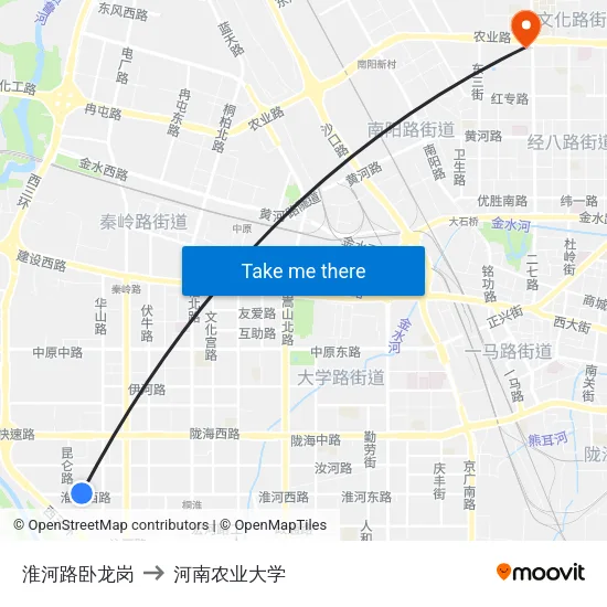 淮河路卧龙岗 to 河南农业大学 map