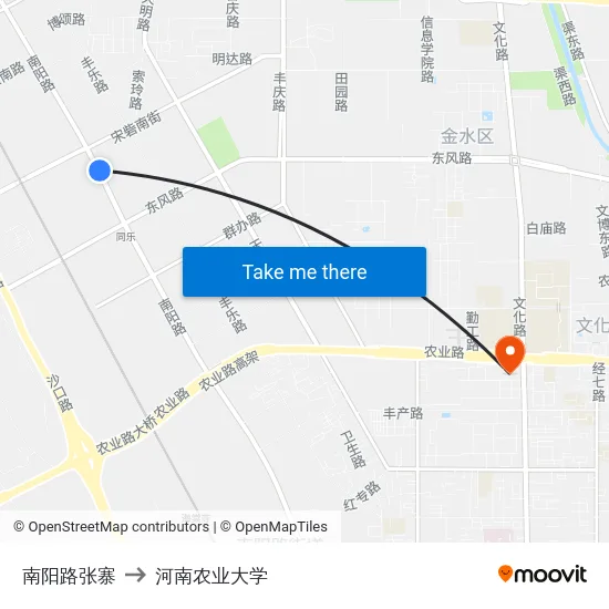 南阳路张寨 to 河南农业大学 map