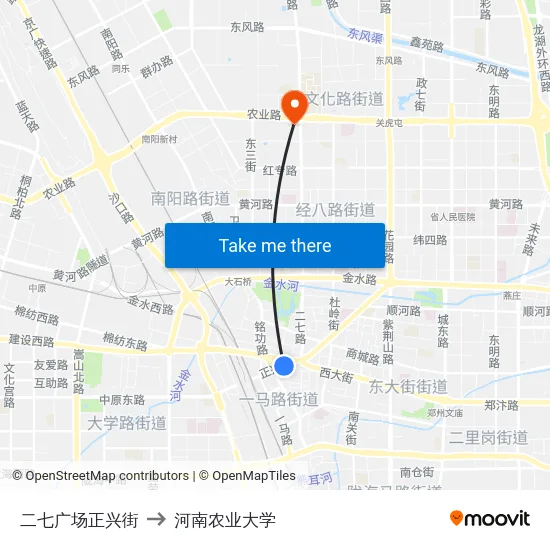 二七广场正兴街 to 河南农业大学 map