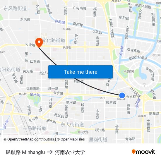 民航路 Minhanglu to 河南农业大学 map