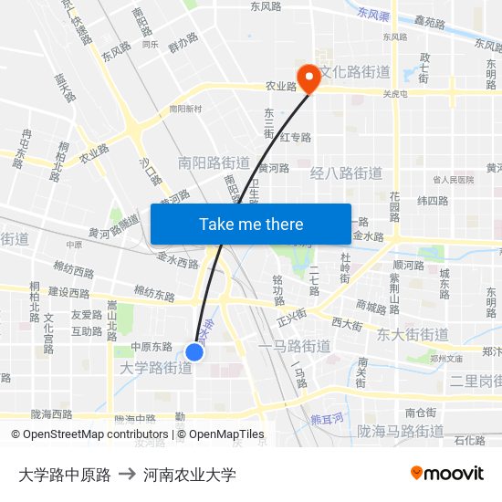 大学路中原路 to 河南农业大学 map