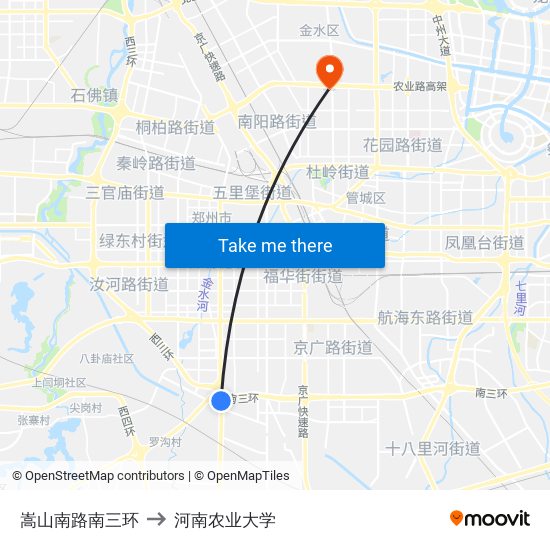 嵩山南路南三环 to 河南农业大学 map