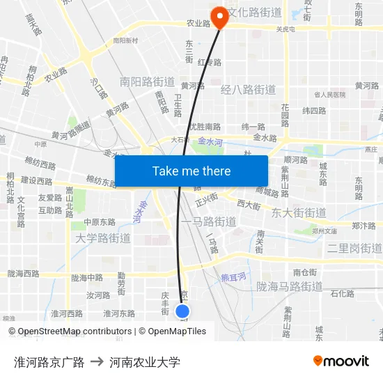 淮河路京广路 to 河南农业大学 map