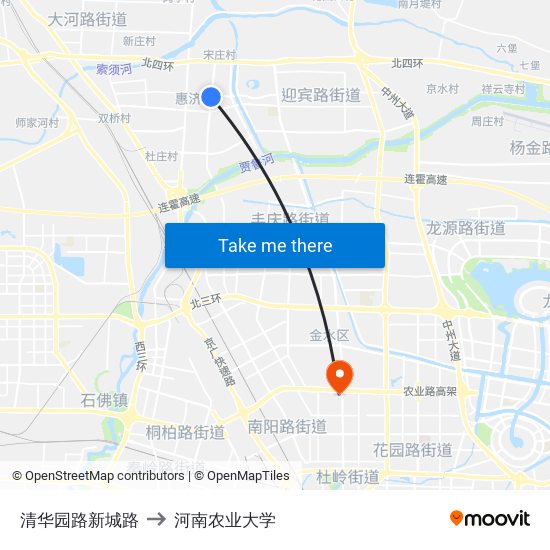 清华园路新城路 to 河南农业大学 map