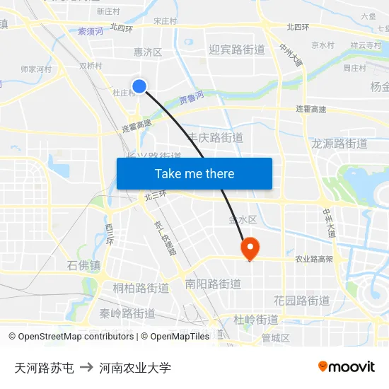 天河路苏屯 to 河南农业大学 map