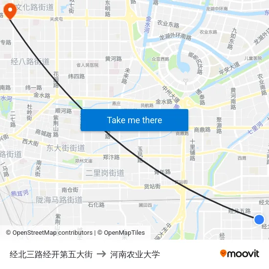 经北三路经开第五大街 to 河南农业大学 map