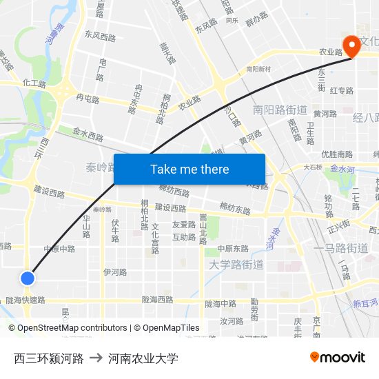 西三环颍河路 to 河南农业大学 map