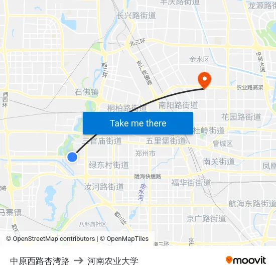 中原西路杏湾路 to 河南农业大学 map
