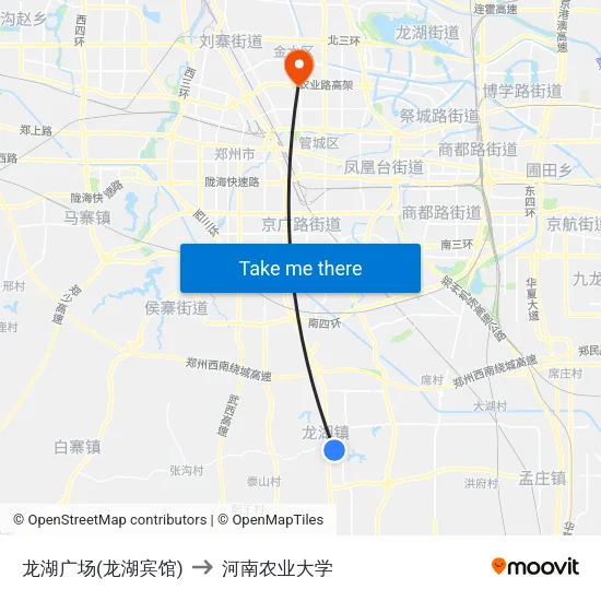 龙湖广场(龙湖宾馆) to 河南农业大学 map