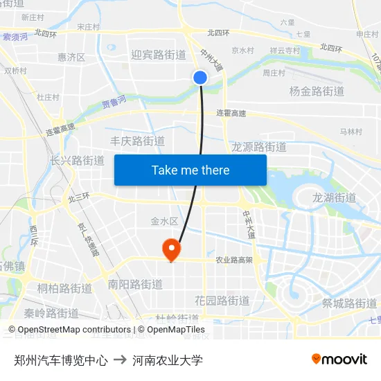 郑州汽车博览中心 to 河南农业大学 map