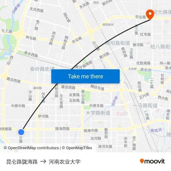 昆仑路陇海路 to 河南农业大学 map