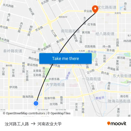 汝河路工人路 to 河南农业大学 map