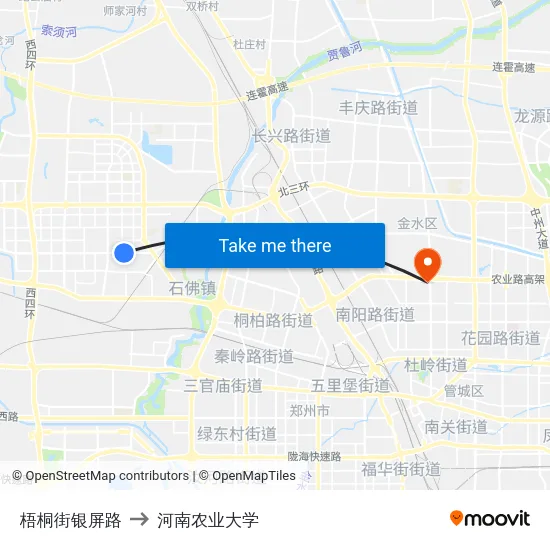 梧桐街银屏路 to 河南农业大学 map