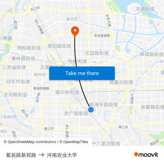 紫辰路新郑路 to 河南农业大学 map