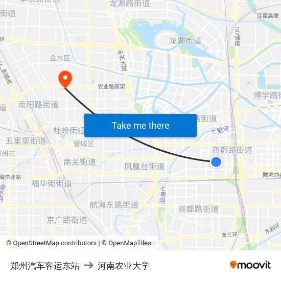 郑州汽车客运东站 to 河南农业大学 map