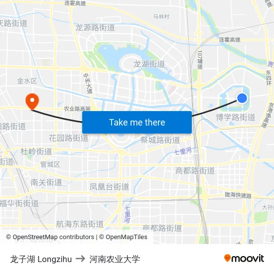 龙子湖 Longzihu to 河南农业大学 map