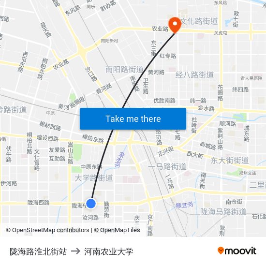 陇海路淮北街站 to 河南农业大学 map