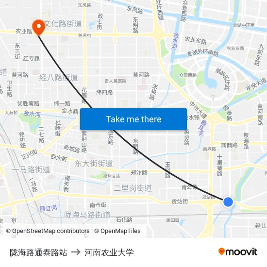 陇海路通泰路站 to 河南农业大学 map