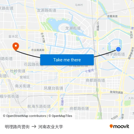 明理路尚贤街 to 河南农业大学 map