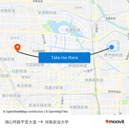 湖心环路平安大道 to 河南农业大学 map