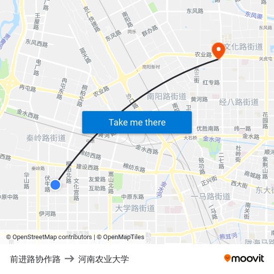 前进路协作路 to 河南农业大学 map