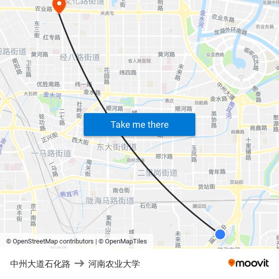 中州大道石化路 to 河南农业大学 map