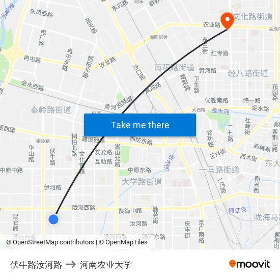 伏牛路汝河路 to 河南农业大学 map