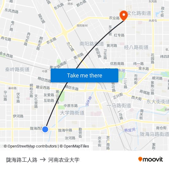 陇海路工人路 to 河南农业大学 map