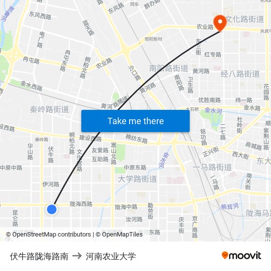 伏牛路陇海路南 to 河南农业大学 map