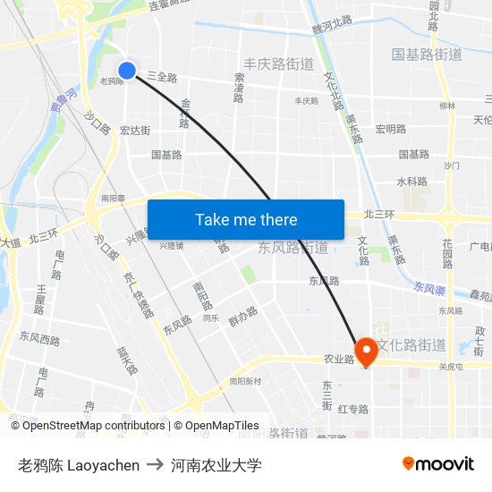 老鸦陈 Laoyachen to 河南农业大学 map