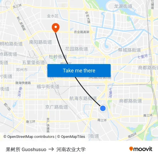 果树所 Guoshusuo to 河南农业大学 map