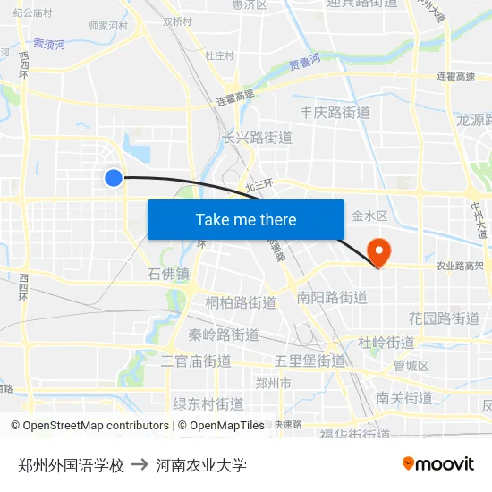 郑州外国语学校 to 河南农业大学 map