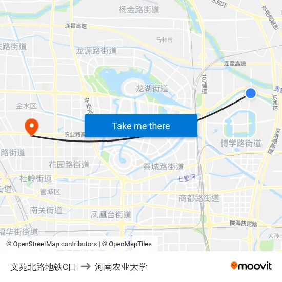 文苑北路地铁C口 to 河南农业大学 map