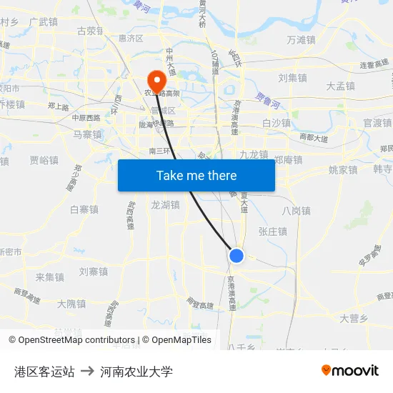 港区客运站 to 河南农业大学 map
