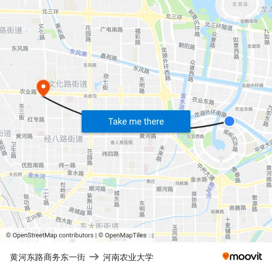 黄河东路商务东一街 to 河南农业大学 map