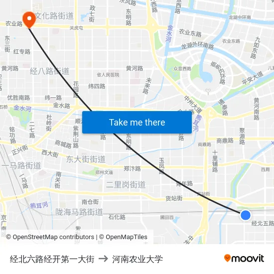 经北六路经开第一大街 to 河南农业大学 map