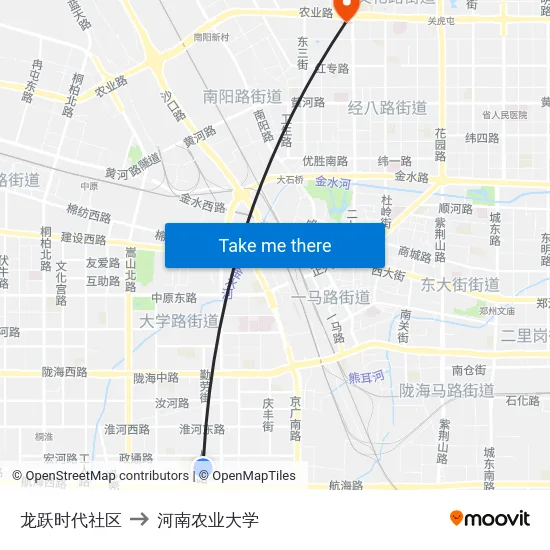龙跃时代社区 to 河南农业大学 map