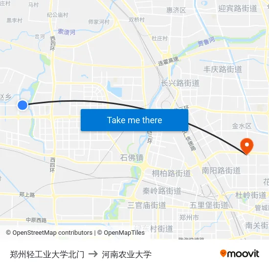 郑州轻工业大学北门 to 河南农业大学 map