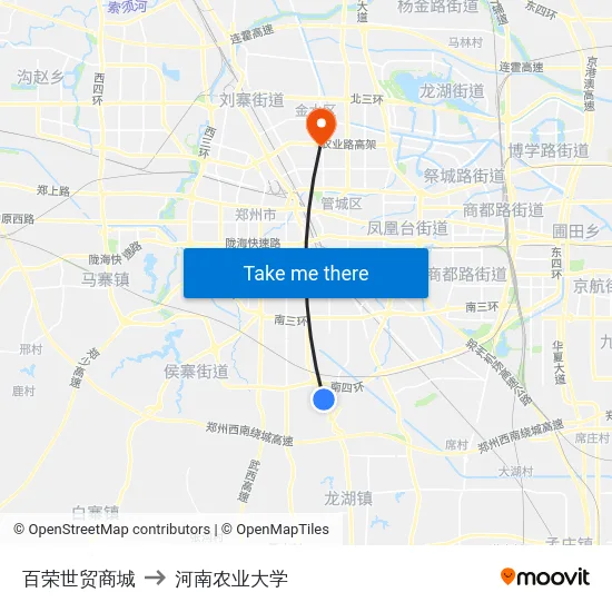 百荣世贸商城 to 河南农业大学 map