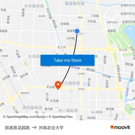 国基路花园路 to 河南农业大学 map