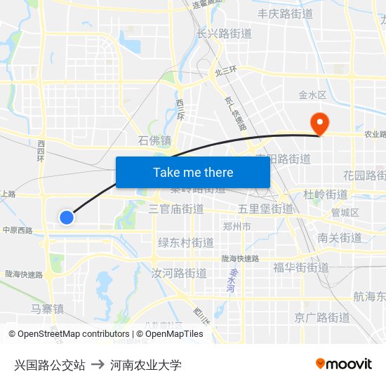 兴国路公交站 to 河南农业大学 map