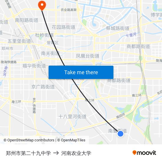 郑州市第二十九中学 to 河南农业大学 map