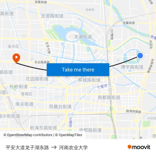 平安大道龙子湖东路 to 河南农业大学 map