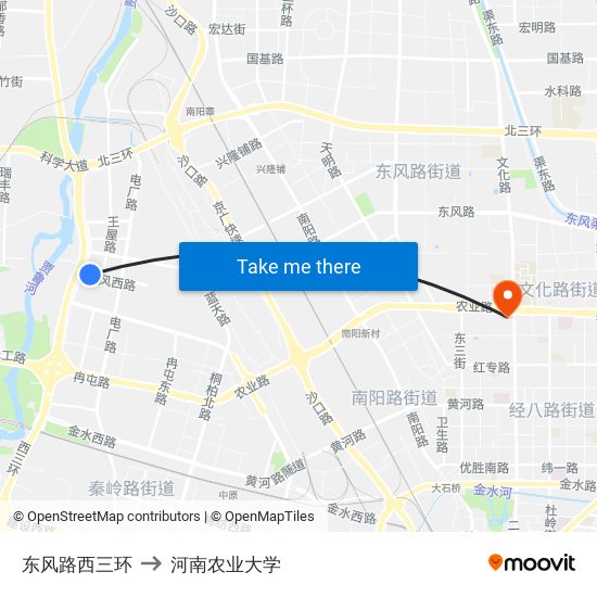 东风路西三环 to 河南农业大学 map