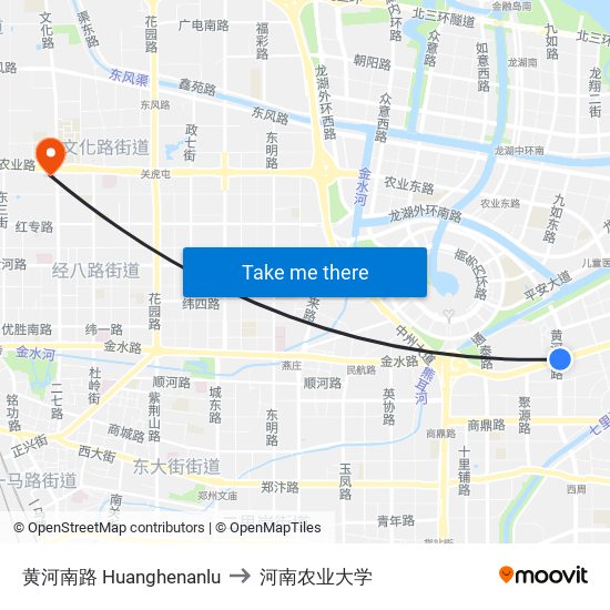 黄河南路 Huanghenanlu to 河南农业大学 map