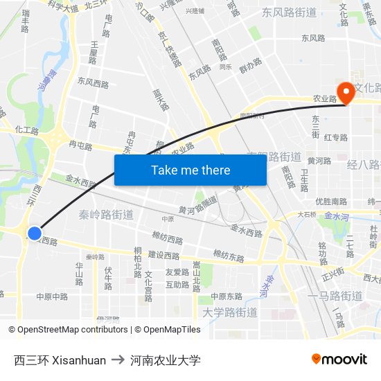 西三环 Xisanhuan to 河南农业大学 map