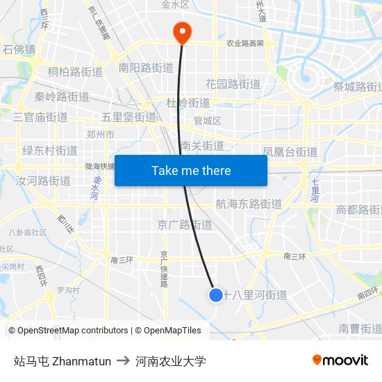 站马屯 Zhanmatun to 河南农业大学 map