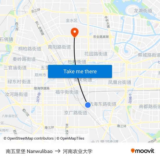 南五里堡 Nanwulibao to 河南农业大学 map